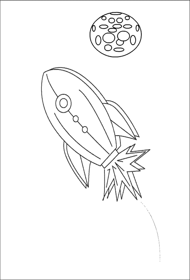 Coloriage d'une fusée prête à décoller dans l'espace