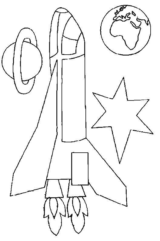 Coloriage d'une fusée prête à décoller dans l'espace