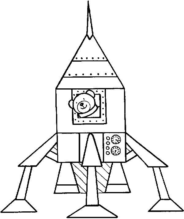 Coloriage d'une fusée prête à décoller dans l'espace