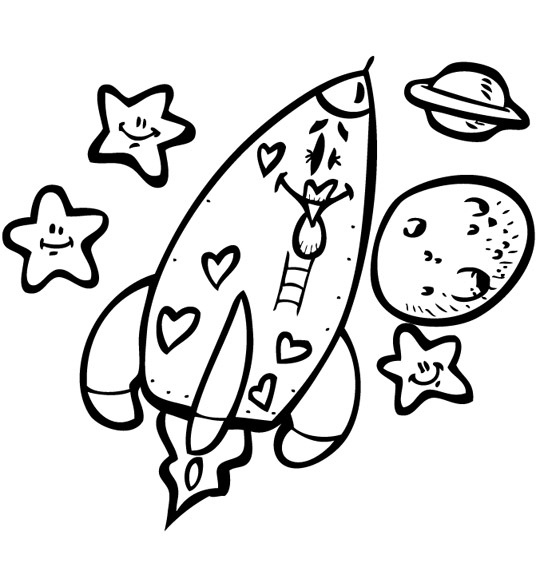 Coloriage d'une fusée en plein envol dans l'espace