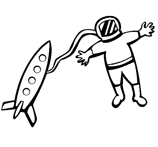 Coloriage d'une fusée prête au décollage dans un ciel étoilé