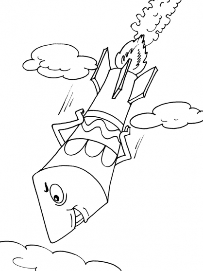 Coloriage d'une fusée prête à décoller dans un ciel étoilé