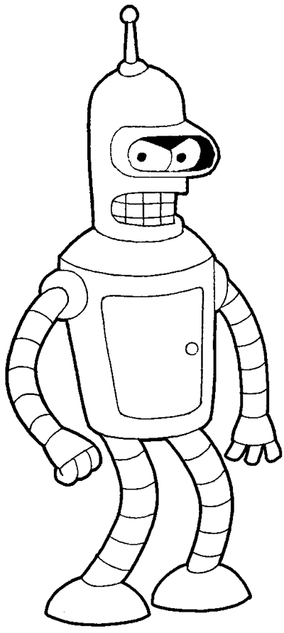 Le coloriage de Fry et Leela en pleine aventure dans un décor futuriste