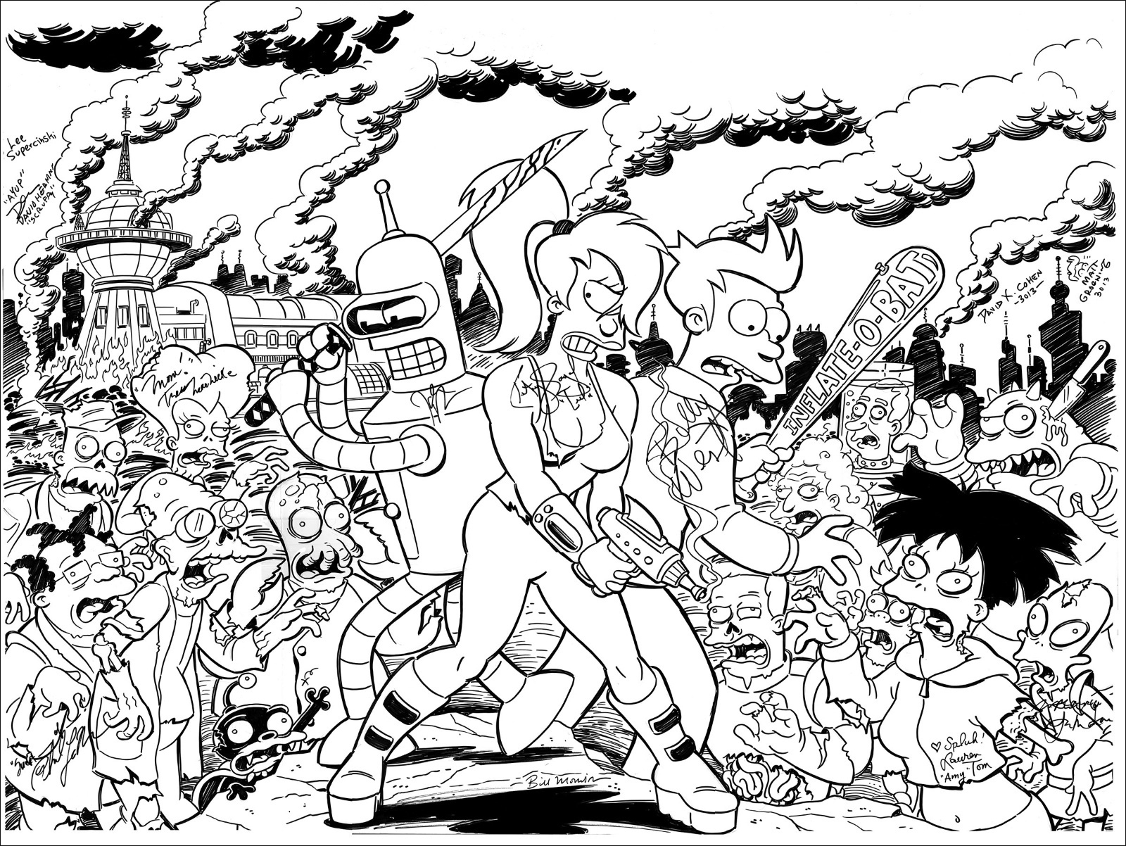 Futurama : Bender et Fry dans un décor futuriste