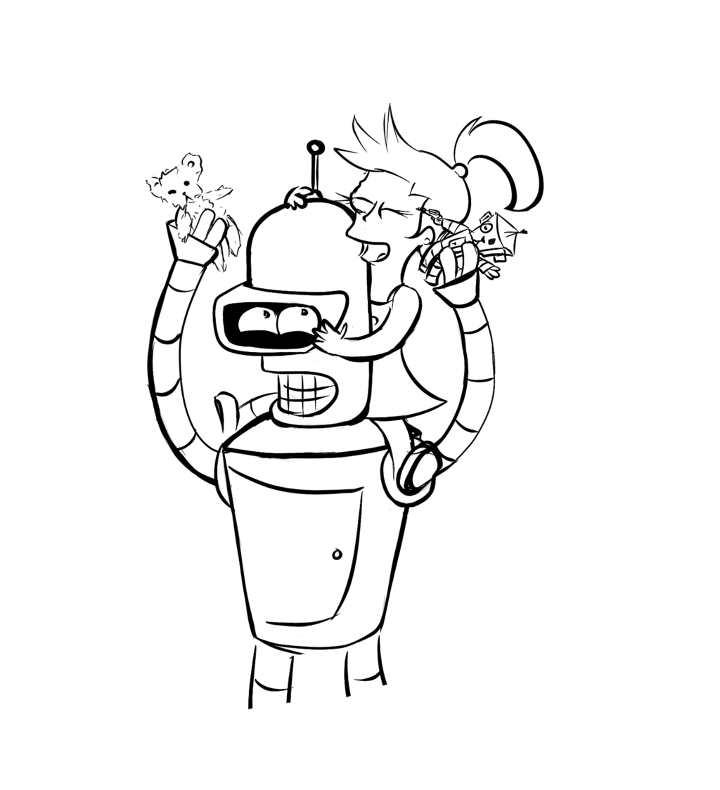 Coloriage de Fry et Leela dans un vaisseau spatial futuriste