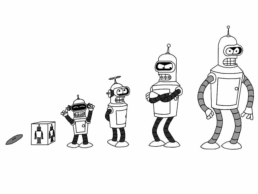 Futurama : Bender et Fry dans une scène de la ville futuriste