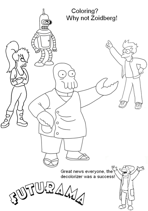 Coloriage de Bender et Fry dans un décor futuriste de Futurama