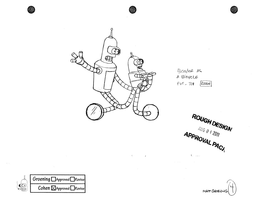 Coloriage de Bender et Fry en pleine aventure dans un décor futuriste