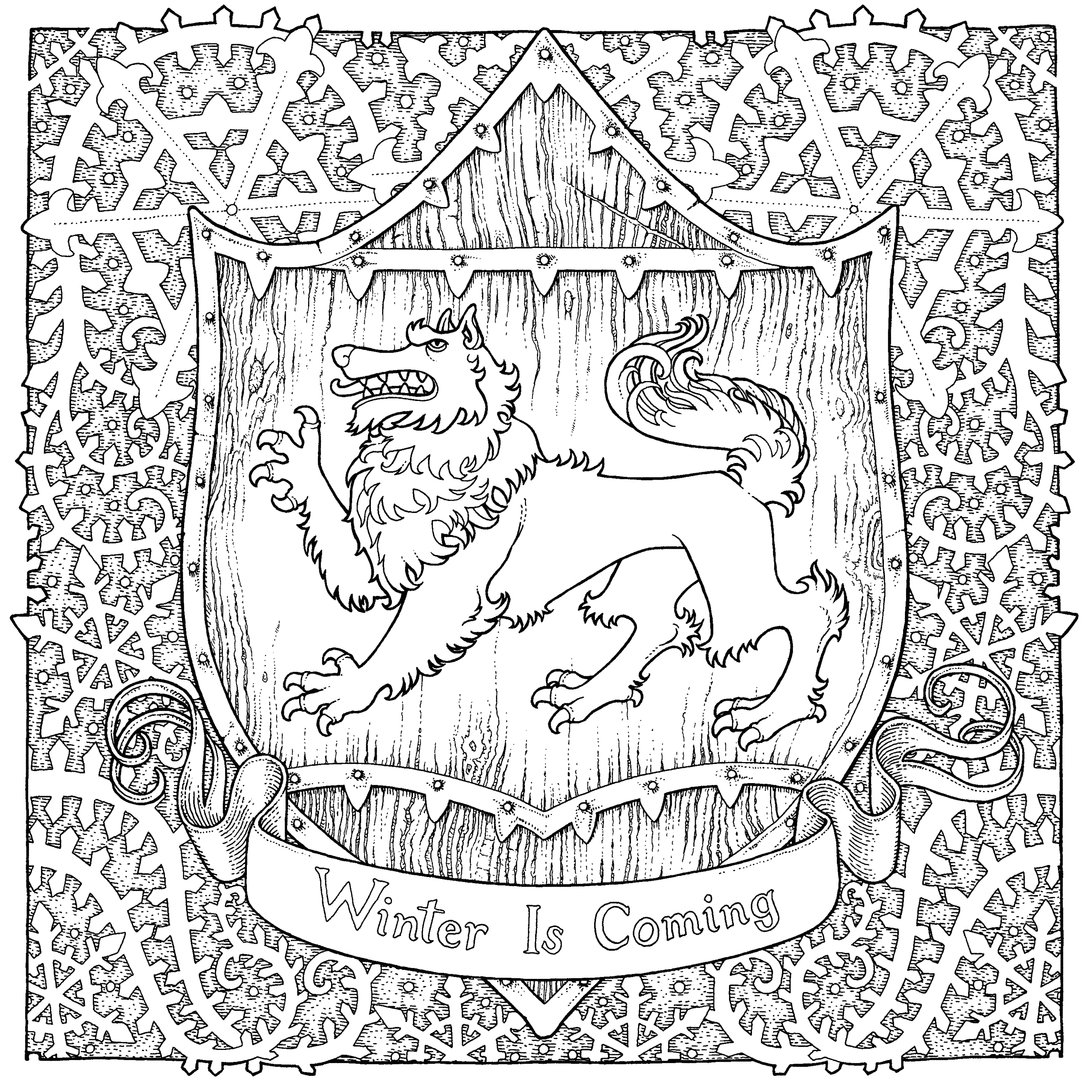 Coloriage de Jon Snow en pleine action avec son épée au cœur du paysage de Westeros Coloriage de Jon Snow en pleine action avec son épée au cœur du paysage de Westeros