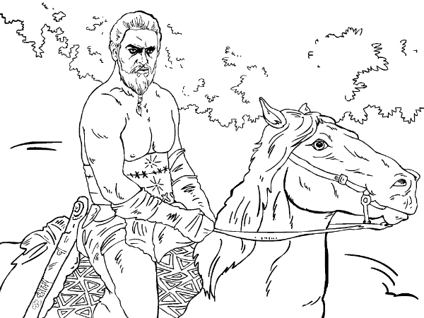 Coloriage de Jon Snow et Daenerys Targaryen dans un paysage de Westeros Coloriage de Jon Snow et Daenerys Targaryen dans un paysage de Westeros