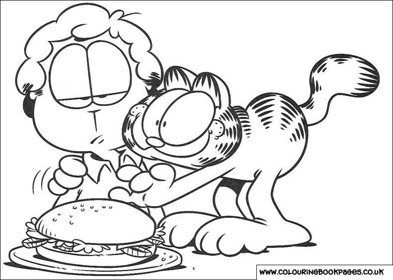 Garfield en train de déguster une part de gâteau dans un décor joyeux