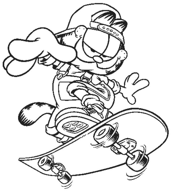 Garfield se prélasse sur un canapé avec un air malicieux