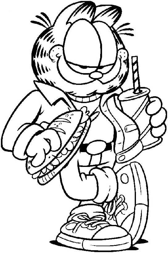 Garfield en train de savourer un plat de lasagnes sur un fond simple