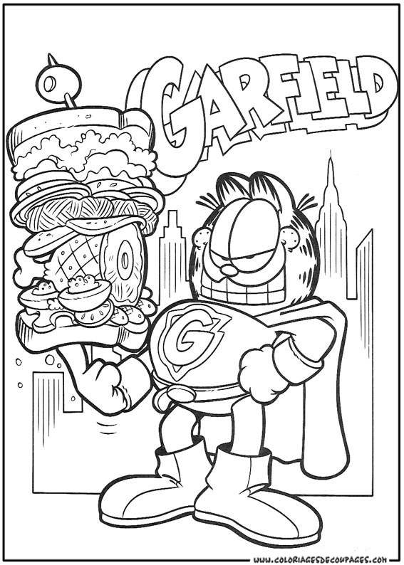 Garfield en train de savourer une part de pizza sur le canapé