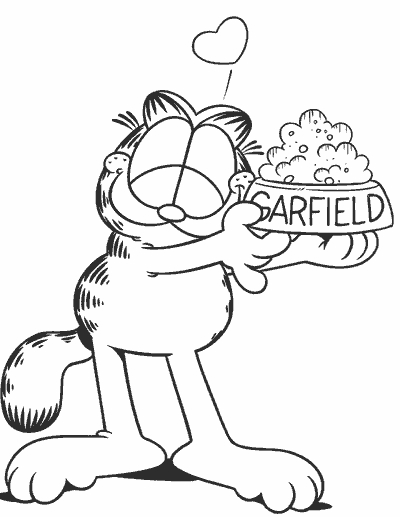 Garfield en train de savourer une lasagne sur une table