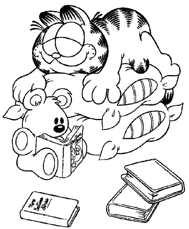 Garfield en pleine dégustation de lasagnes dans un décor familier