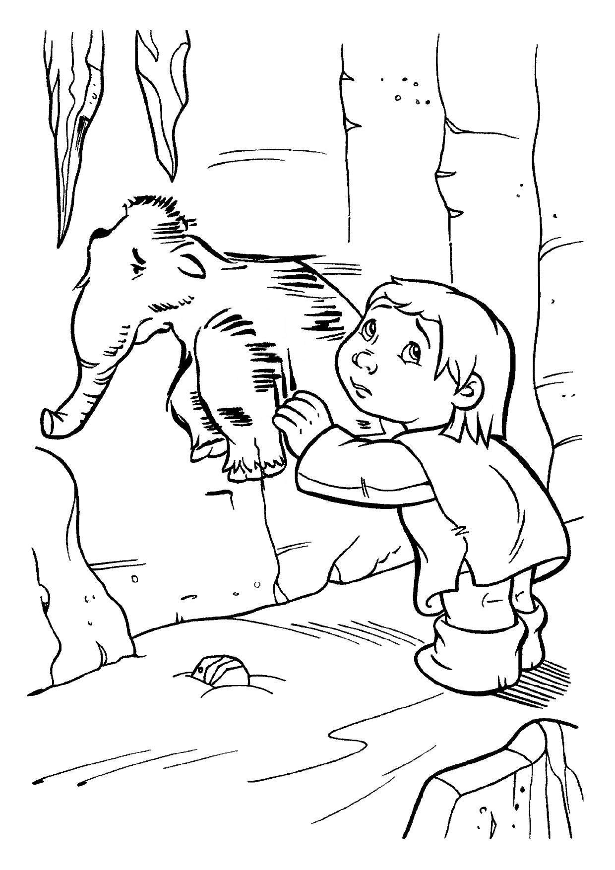 Coloriage d'un géant de glace sur fond de montagnes enneigées