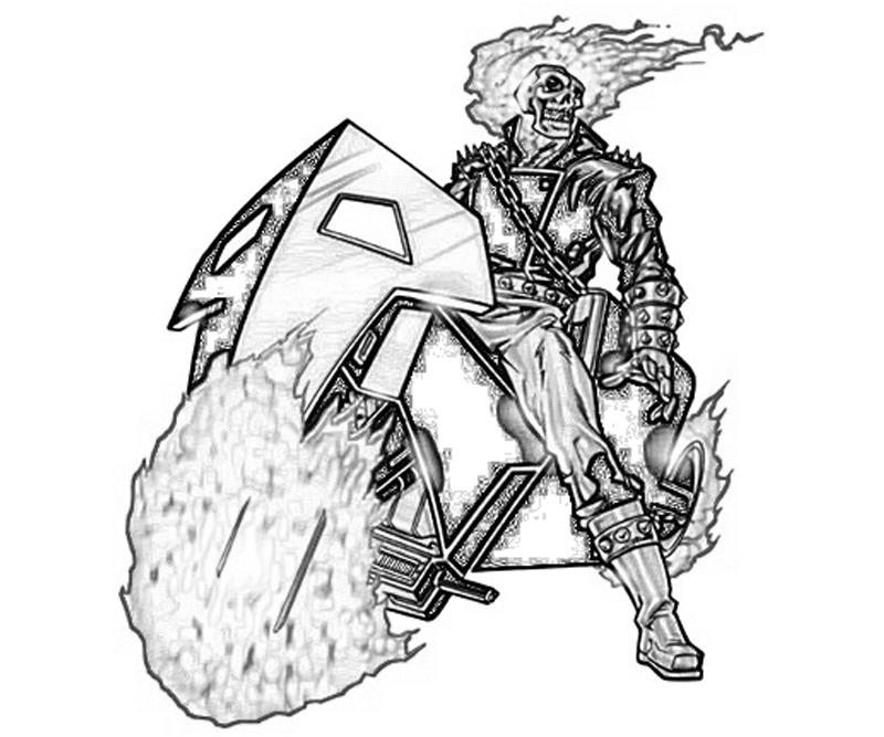 Coloriage du personnage de Ghost Rider sur sa moto en pleine action