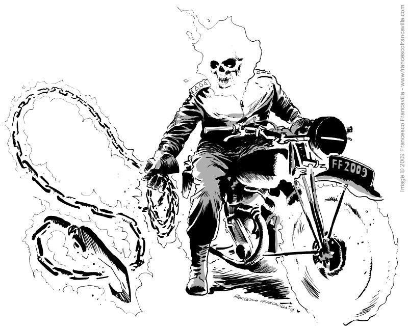 Ghost Rider en pleine action sur sa moto enflammée