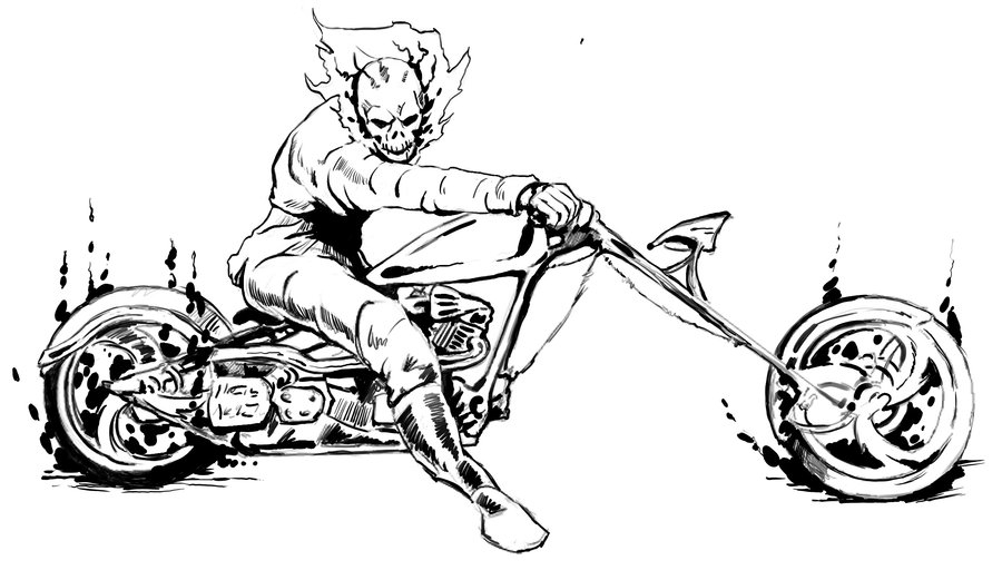 Ghost Rider en pleine action sur sa moto enflammée