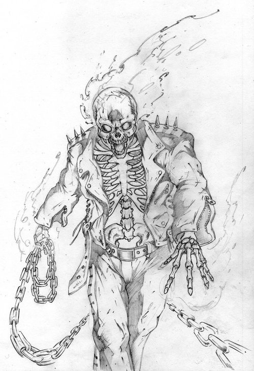 Ghost Rider en pleine action sur sa moto flamboyante