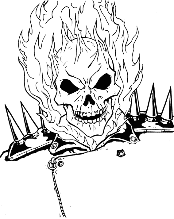 Coloriage de Ghost Rider en pleine action sur sa moto