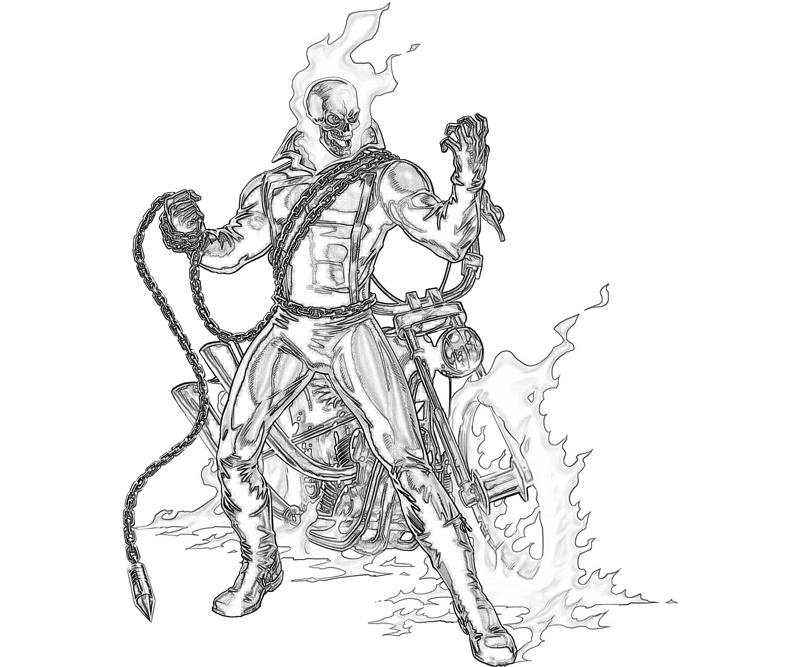 Coloriage de Ghost Rider en pleine action sur sa moto enflammée