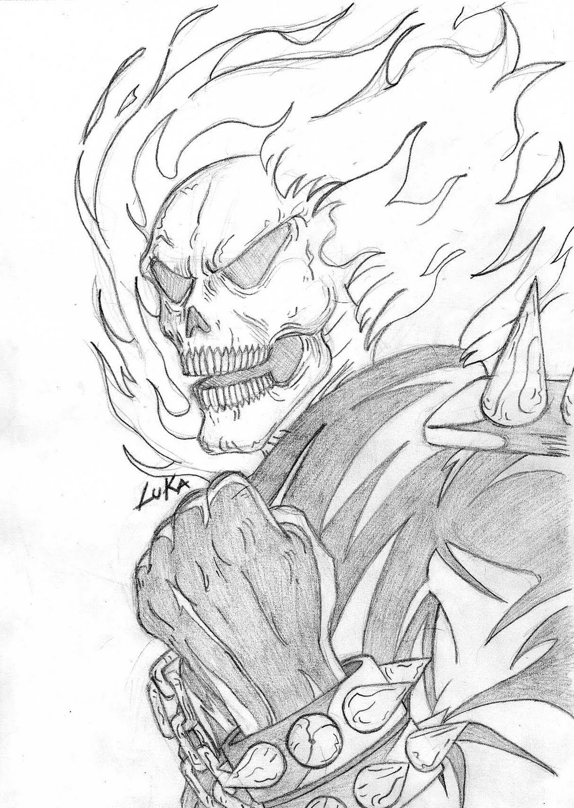 Coloriage de Ghost Rider en pleine action sur sa moto