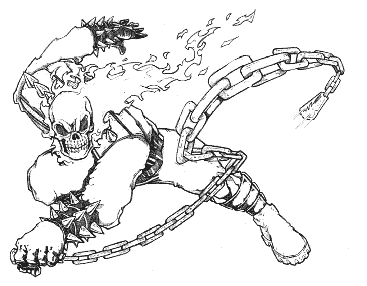 Ghost Rider en pleine action sur sa moto flamboyante