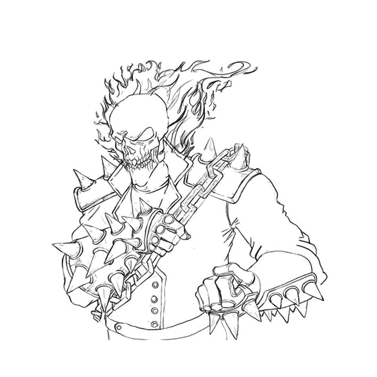 Coloriage de Ghost Rider en plein mouvement sur sa moto