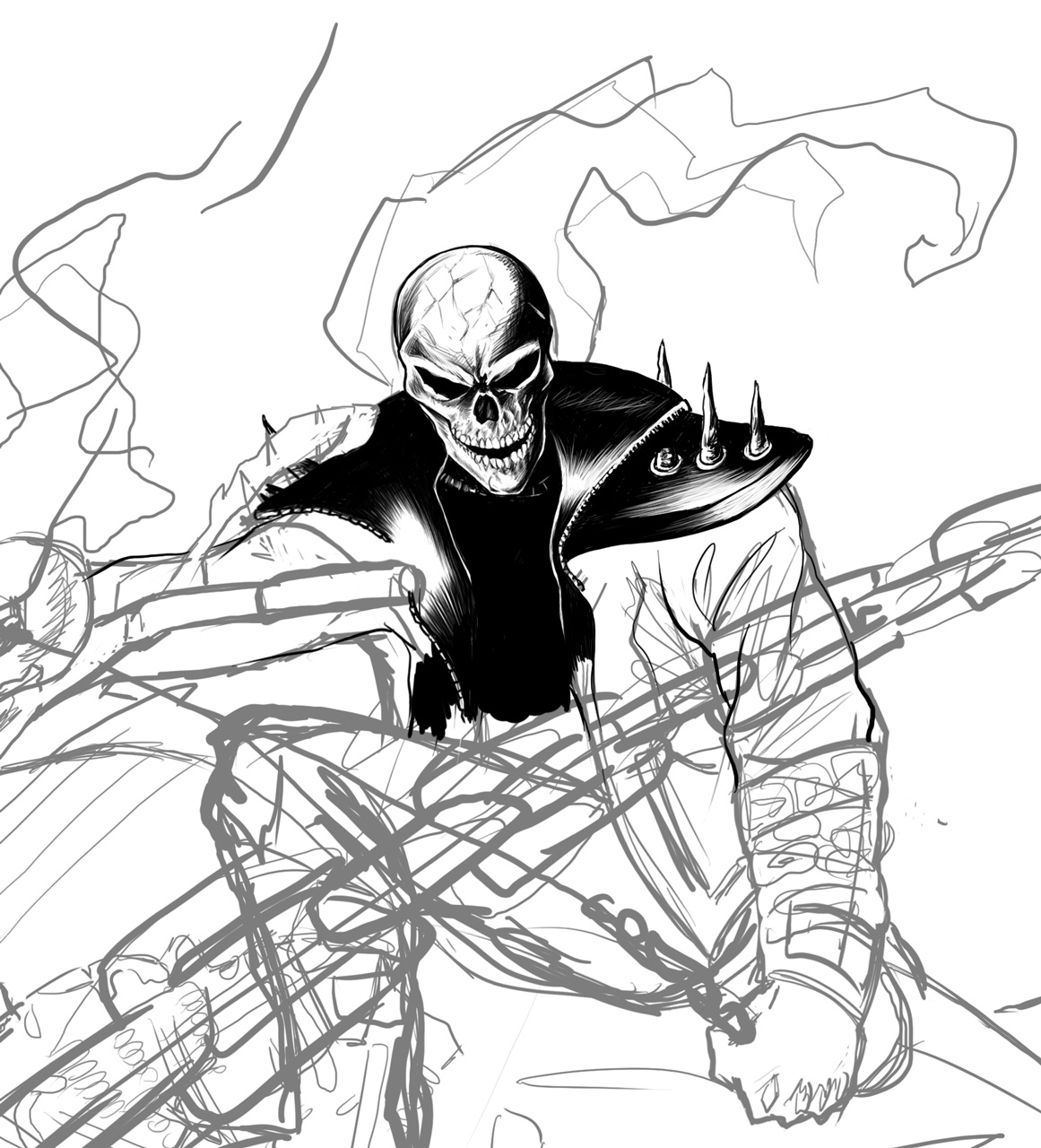 Coloriage de Ghost Rider sur sa moto en pleine action