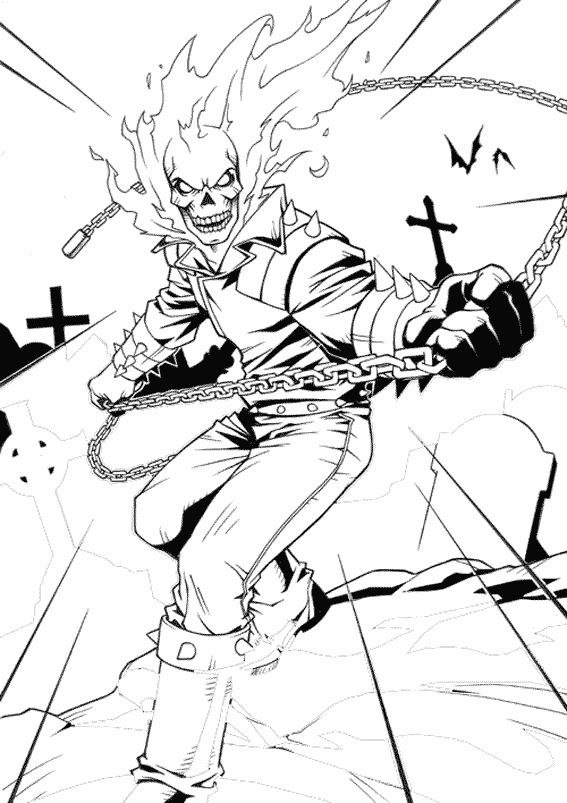 Ghost Rider en pleine action sur sa moto dans un environnement urbain