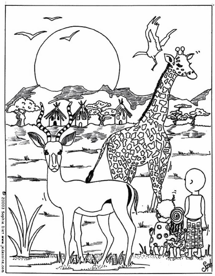 Coloriage d'une girafe en pleine nature