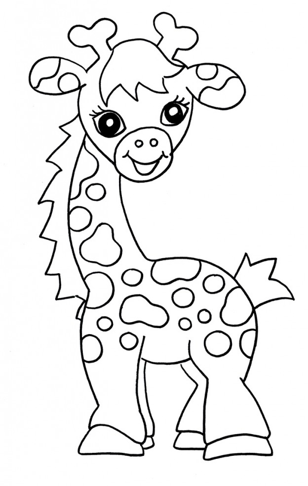 Coloriage d'une girafe au long cou se tenant dans la savane