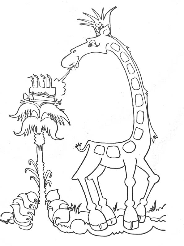 Coloriage d'une girafe entourée d'éléments naturels
