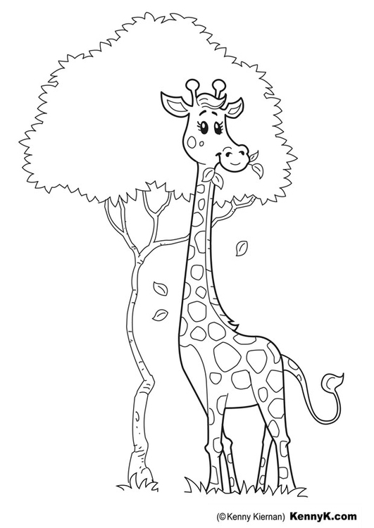 Coloriage d'une girafe dans un paysage naturel