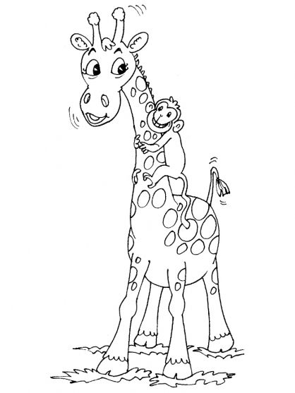 Coloriage d'une girafe se tenant debout dans un paysage naturel