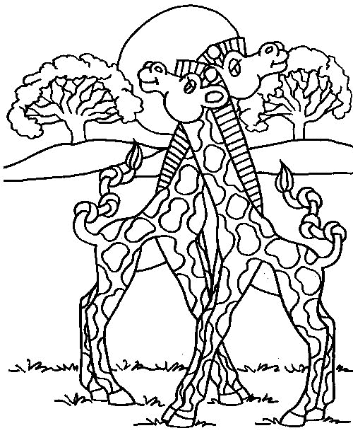 Coloriage d'une girafe majestueuse dans son habitat naturel