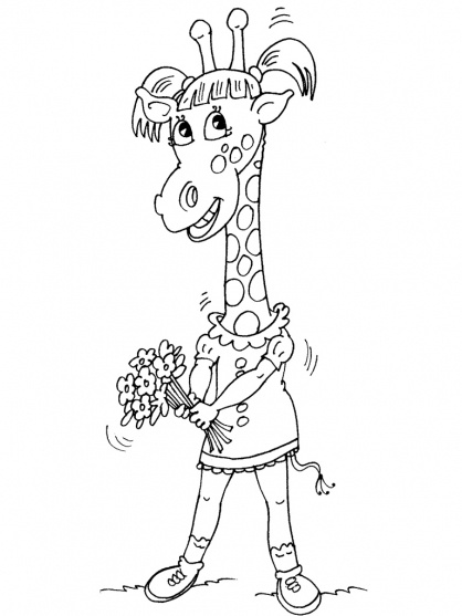 Coloriage d'une girafe dans un paysage naturel