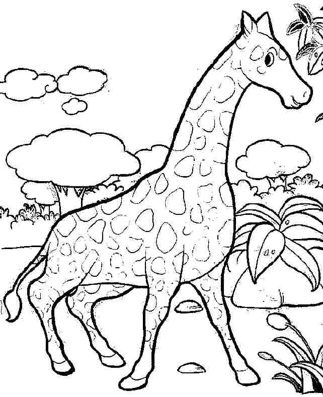 Coloriage d'une girafe se tenant paisiblement sous un arbre
