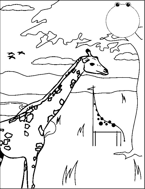 Coloriage d'une girafe paisiblement debout dans la savane