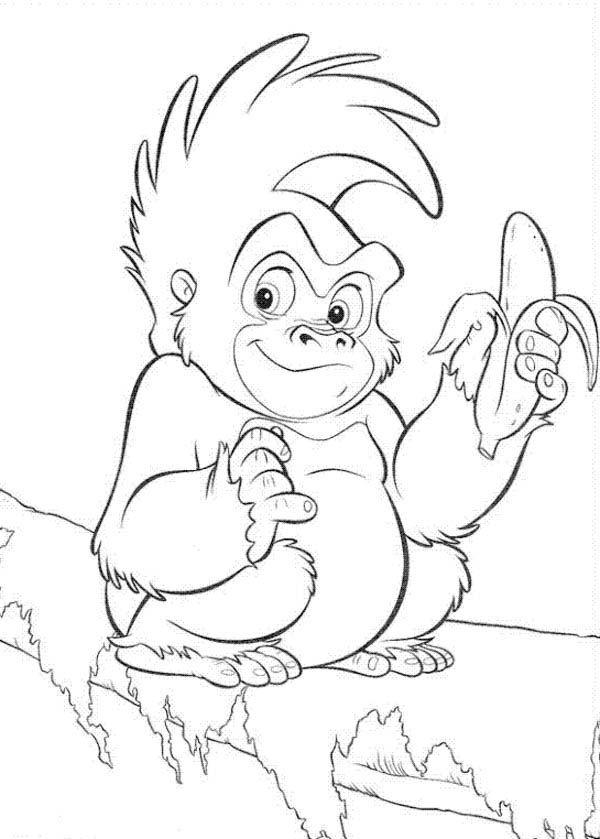 Coloriage d'un gorille dans une ambiance naturel