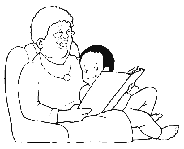 Coloriage d'un couple de grands-parents jouant avec leurs petits-enfants dans un parc