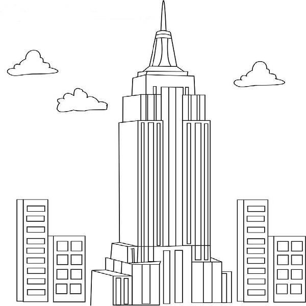 Coloriage d'un gratte-ciel moderne avec un environnement urbain
