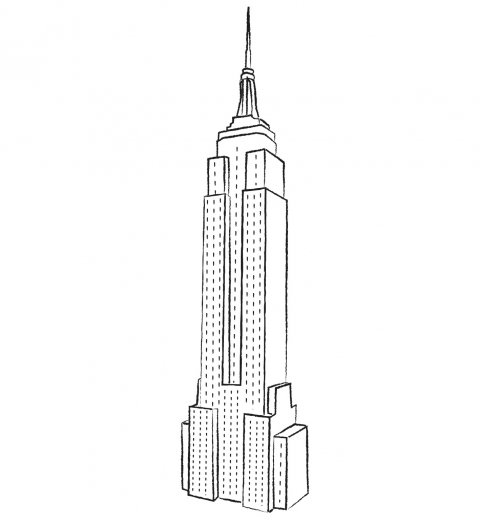 Coloriage d'un gratte-ciel moderne au milieu d'une ville animée
