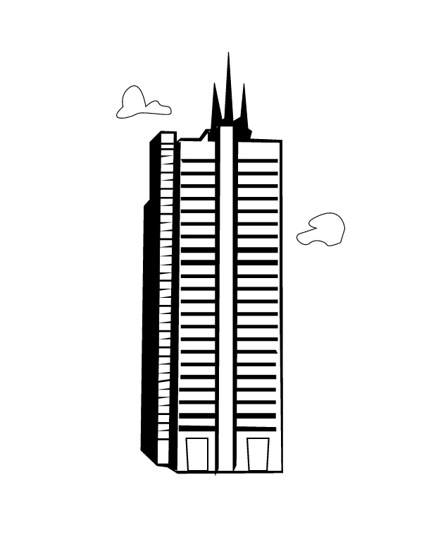 Coloriage d'un gratte-ciel moderne dans un paysage urbain