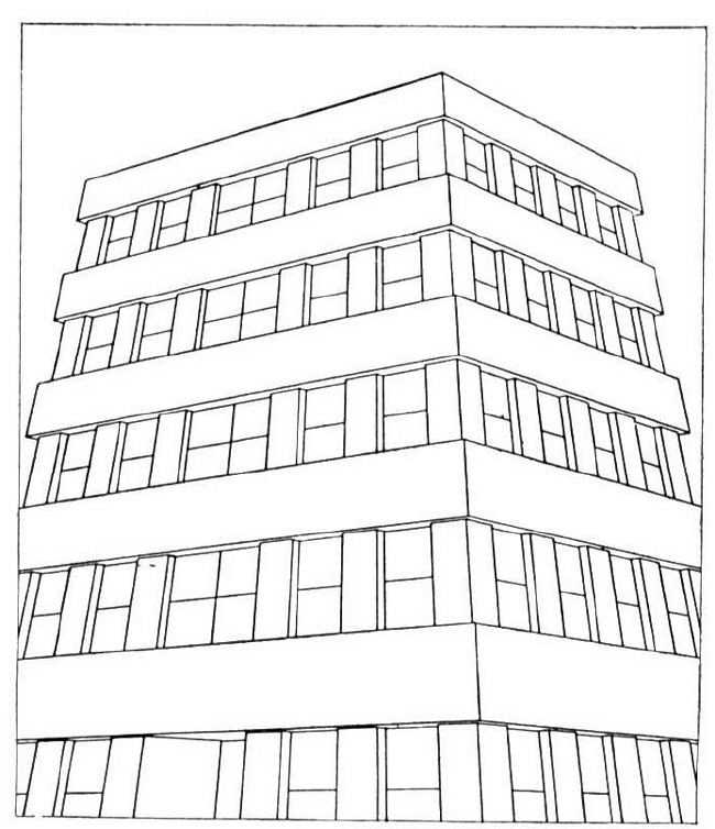 Coloriage d'un gratte-ciel moderne en milieu urbain