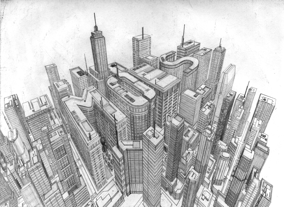 Coloriage d'un gratte-ciel en milieu urbain