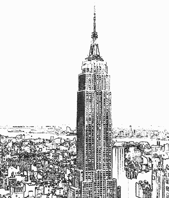 Coloriage d'un gratte-ciel sur fond urbain