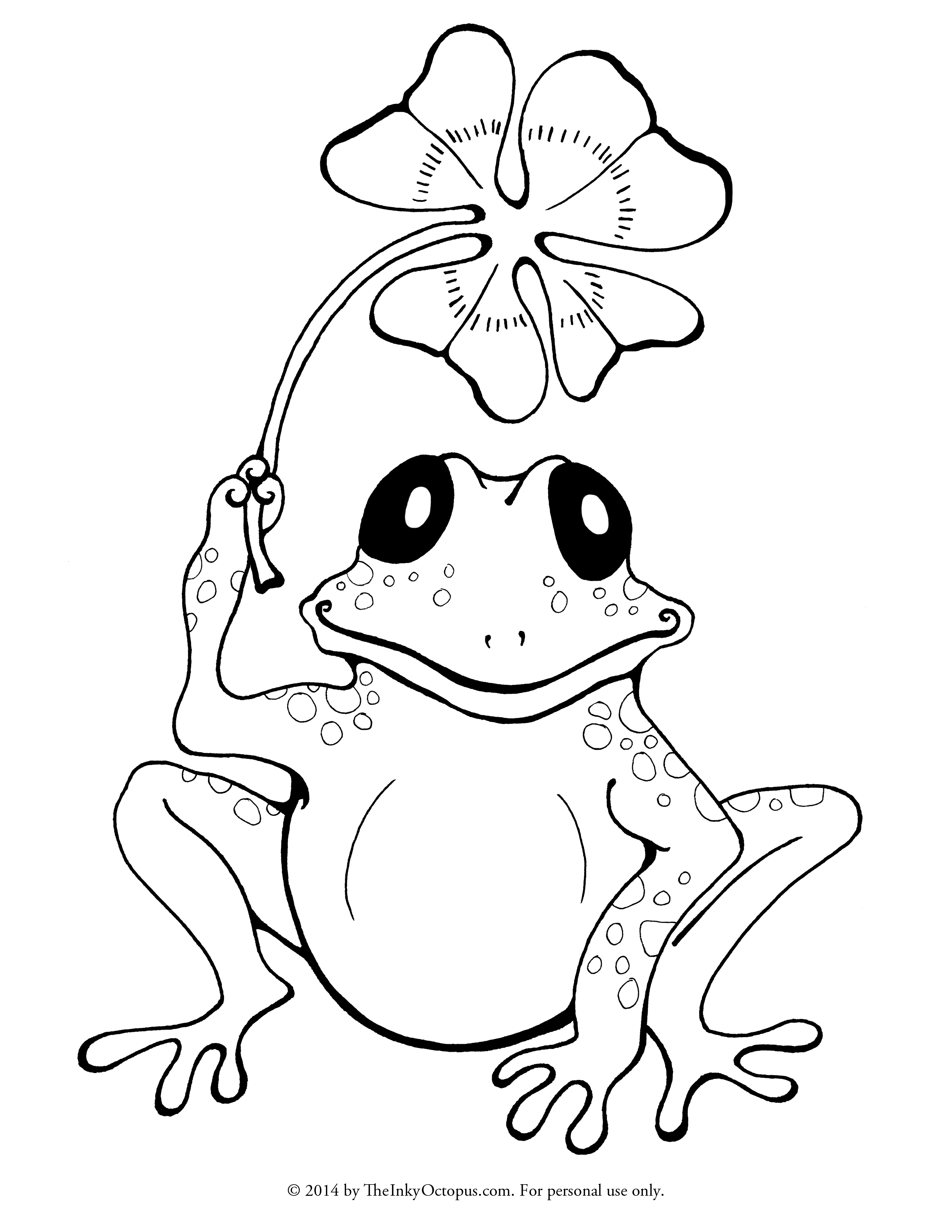 Coloriage d'une grenouille assise sur une feuille de nénuphar